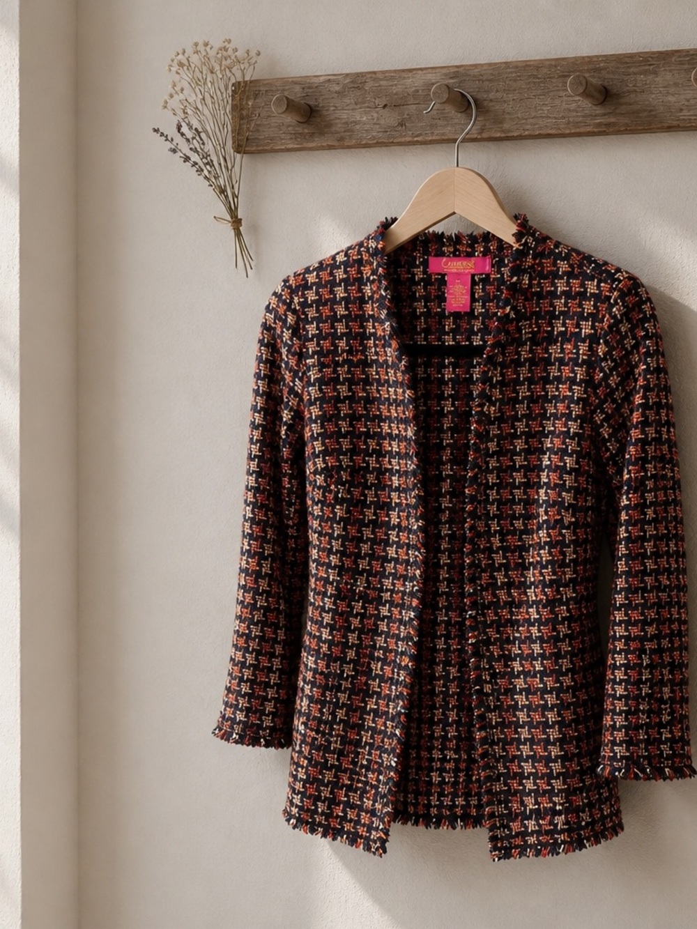 Catherines Black and Rust Tweed Open-Front Jacket